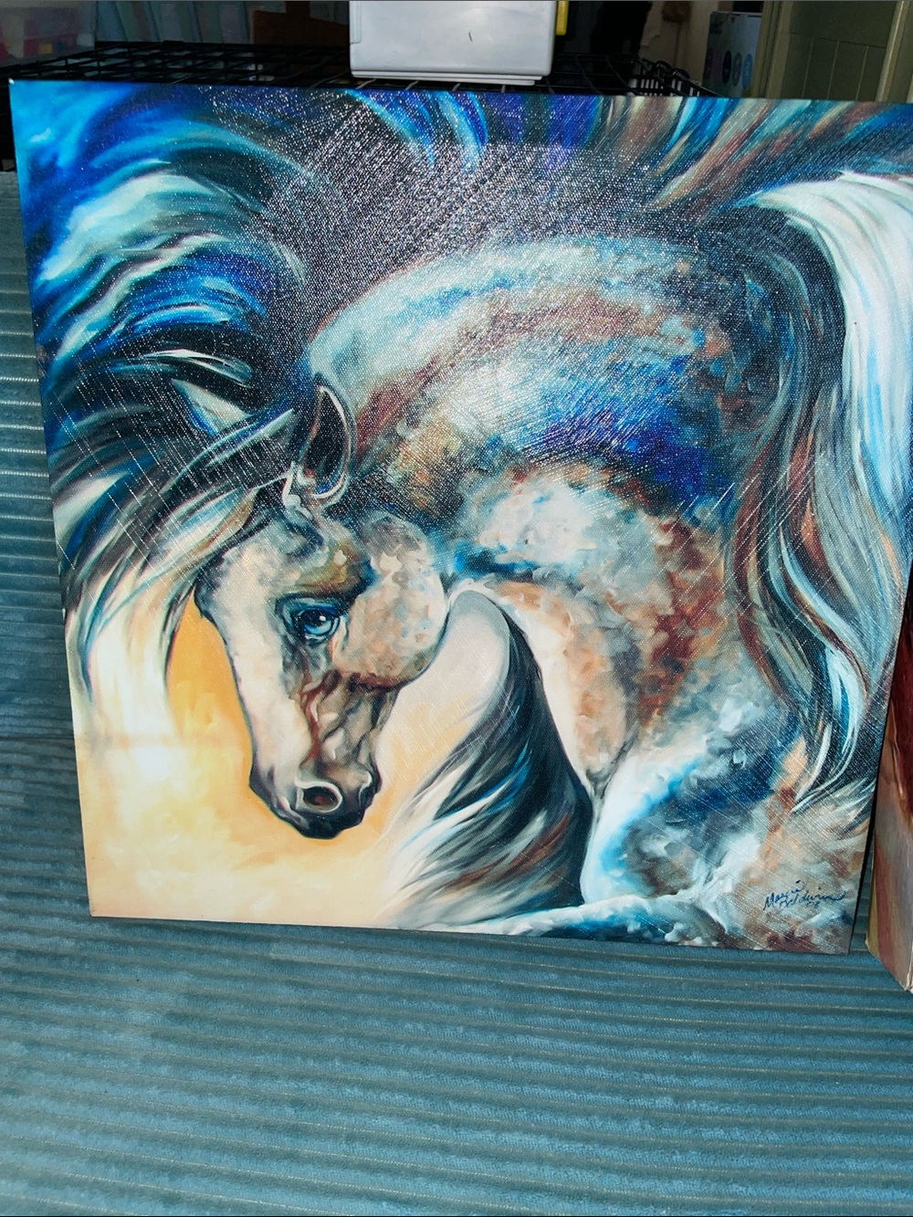 Marcia Baldwin 15” x 15” “Midnight Spirit VI” canvas horse art w/box